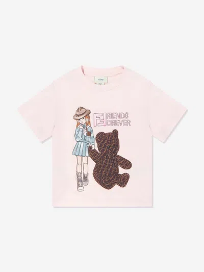 Fendi Babies'  Girls Teddy Bear T-shirt In Pink