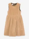 Fendi Kids Faux Fur Logo Embroidery Dress In Beige