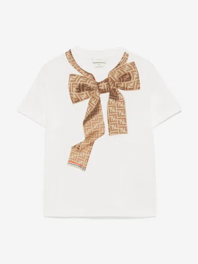 Fendi Babies'  Girls Trompe L'oeil Bow Print T-shirt In White