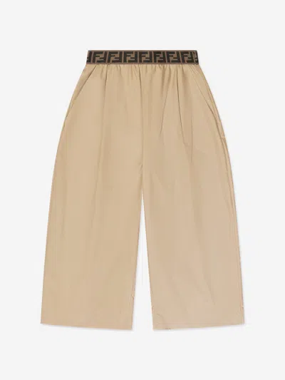 Fendi Kids' Girls Wide Leg Trousers In Beige