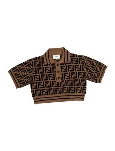 Pre-owned Fendi Babies' Girls Zucca Ff Polo Top In Brown