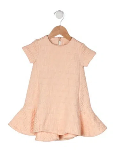 Pre-owned Fendi Babies' Girls Zucca Ff Ruffle Dress In Pink