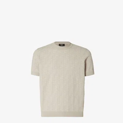 Fendi Girocillo Mc Ff Greycream Cotton Polyamide T-shirt In Yellow
