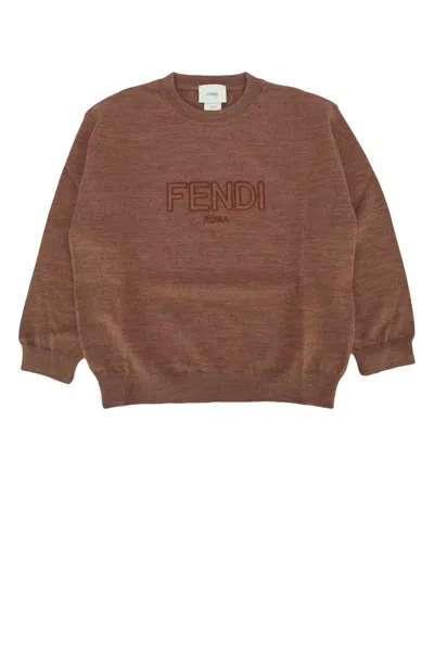 Fendi Kids' Girocollo Light Wool Kni In Brown