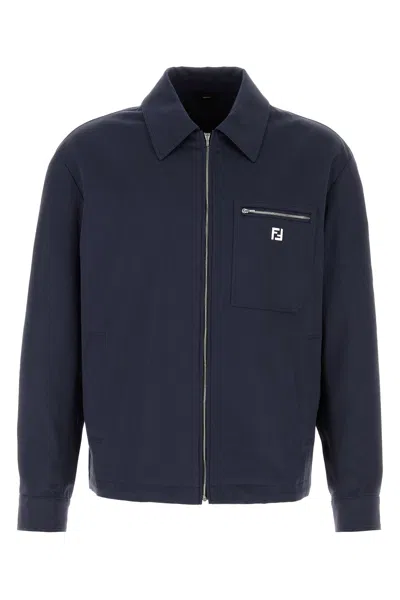 FENDI GIUBBINO IN COTONE STRETCH BLU NAVY  UOMO