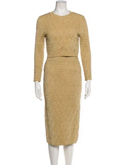 Pre-owned Fendi Glitter Accents Skirt Set In Gold