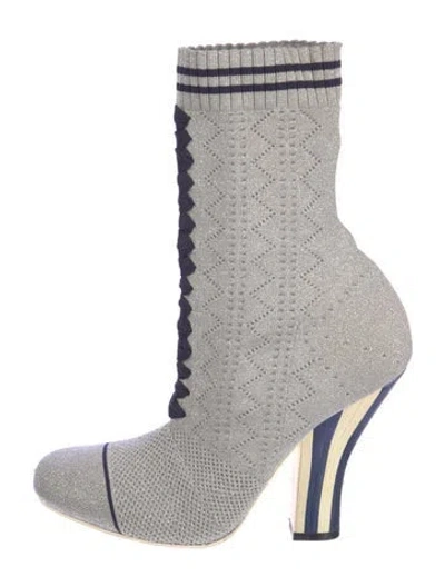 Pre-owned Fendi Glitter Accents Sock Boots In Gray