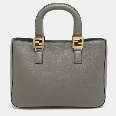 Pre-owned Fendi Gloria Small Grey Selleria Leather Tote In Gray