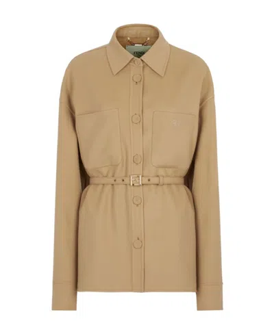 Fendi Go-to Jacket In Lana Beige