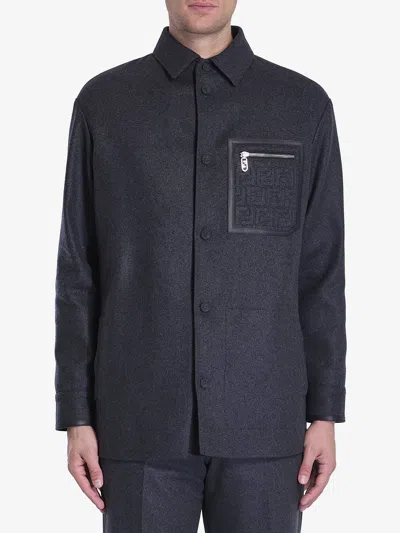 Fendi Zip-pocket Shirt Jacket In Grey