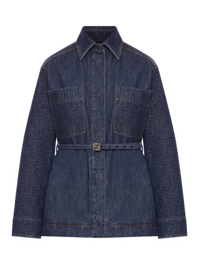 Fendi Go-to Denim Shirt Jacket With Quilted Ff Motif Clothing In Blue