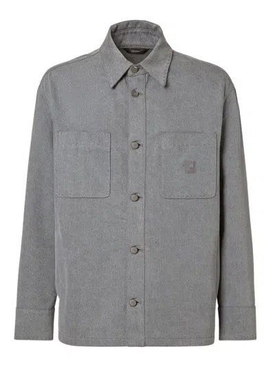 Fendi Denim Jacket Long Sleeves Point Collar In Gray