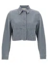 Fendi Logo Stamp Cropped Denim Jacket In Brown