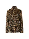 Fendi Women Multicolor Coat With Ff Buckled Belt On The Front And All-over Leopard Motif In Wool Ble In Brown