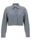 Fendi Logo Stamp Cropped Denim Jacket In Gray