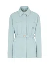 Fendi Denim Jacket With Belted Waist And Front Pockets In Blue