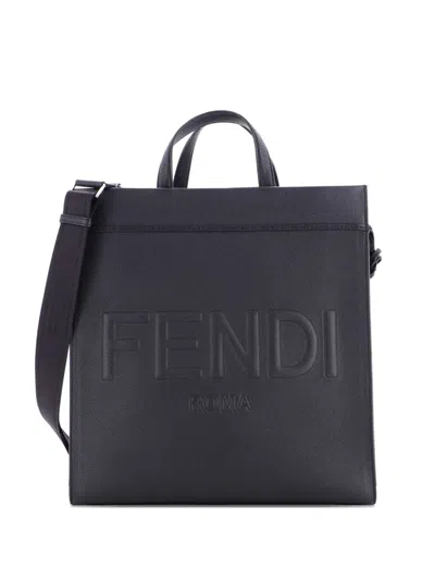 Pre-owned Fendi Go To Shopper Leather Medium Tote Bag In Black