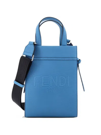 Pre-owned Fendi Go To Shopper Tote Leather Mini Crossbody Bag In Blue