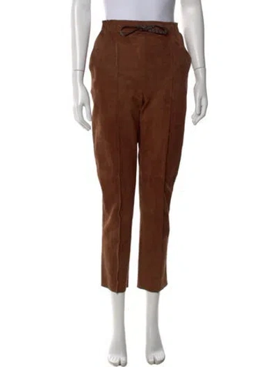 Pre-owned Fendi Goat Leather Straight Leg Pants In Brown