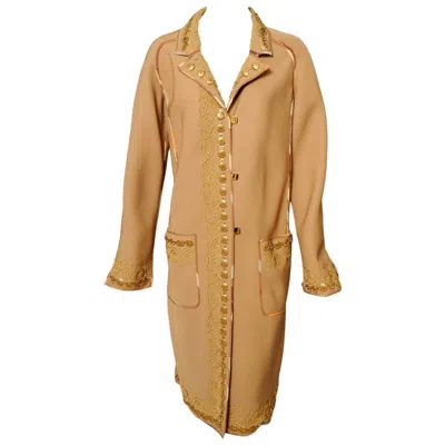 Pre-owned Fendi Gold Beaded & Gold Soutache Embroidered Coat In Brown