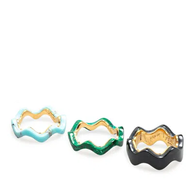 Pre-owned Fendi Gold Black Blue Green Gold Plating Band Ring ()