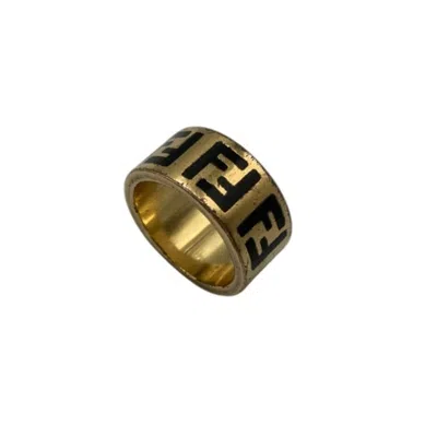 Pre-owned Fendi Gold Black Brass Band Ring () In Gold, Black