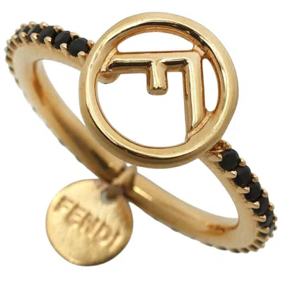 Pre-owned Fendi Gold Black Gold Plating Band Ring () In Gold, Black