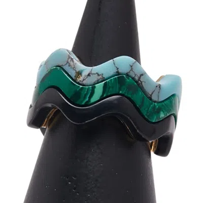 Pre-owned Fendi Gold Black Green Light Blue Band Ring ()