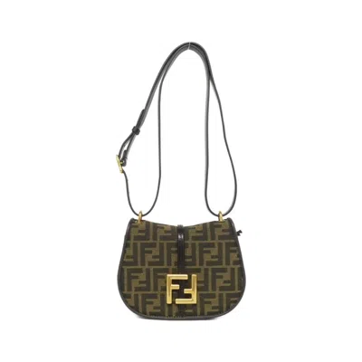 Pre-owned Fendi Gold Canvas Leather Shoulder Bag ()