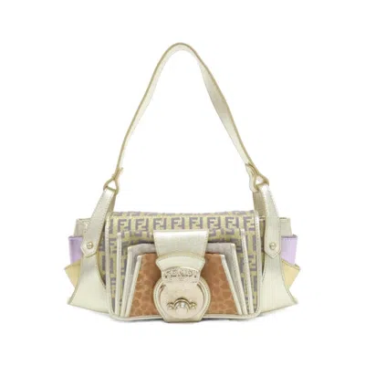Pre-owned Fendi Gold Canvas Leather Shoulder Bag ()