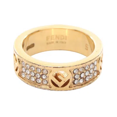 Pre-owned Fendi Gold Clear Gold Plating Rhinestone Band Ring ()