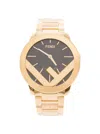Fendi Gold-colored Round Watch With F Insert And Black Ff Print In Stainless Steel Man In Silver