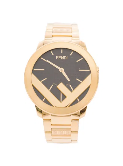 Fendi Gold-colored Round Watch With F Insert And Black Ff Print In Stainless Steel Man In Silver