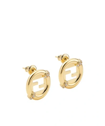 Fendi Gold-colour Metal And Crystal Earrings