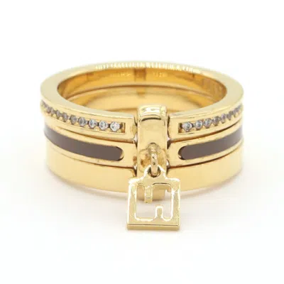 Pre-owned Fendi Gold Dark Brown Metal Band Ring ()