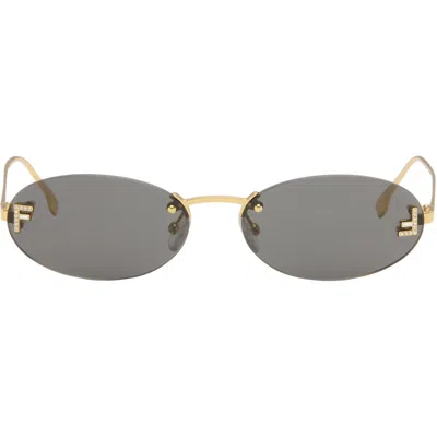 Fendi Embellished Ff Oval Metal Sunglasses In Gray
