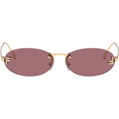 FENDI GOLD 'FENDI FIRST' CRYSTAL SUNGLASSES