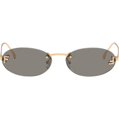 Fendi Gold ' First' Crystal Sunglasses In Shiny End Gold/smoke