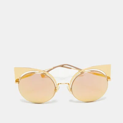 Pre-owned Fendi Gold Ff 0177/s Mirror Ca Eye Sunglasses