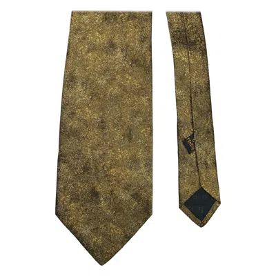 Pre-owned Fendi Gold Khaki Stripe Silk Tie In Brown