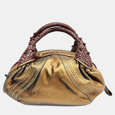 Pre-owned Fendi Gold Leather Mini Spy Bag (8bl078)