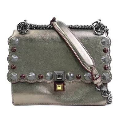 Pre-owned Fendi Gold Metallic Gray Leather Shoulder Bag () In Gold, Metallic Gray