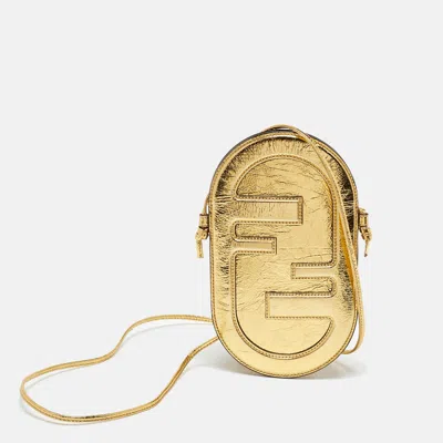 Pre-owned Fendi Gold Metallic Leather O'lock Phone Pouch