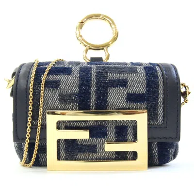 Pre-owned Fendi Gold Navy Fabric Leather Pouch Shoulder Bag ()