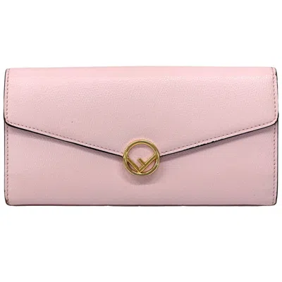 Pre-owned Fendi Gold Pink Leather Long Wallet (bi-fold) () In Gold, Pink