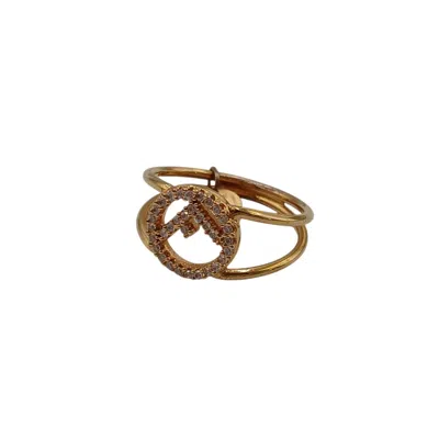 Pre-owned Fendi Gold Rhinestone Band Ring ()