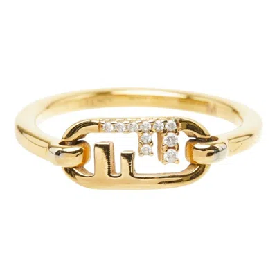 Pre-owned Fendi Gold Rhinestone Band Ring ()