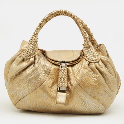 Pre-owned Fendi Gold Textured Leather Spy Hobo