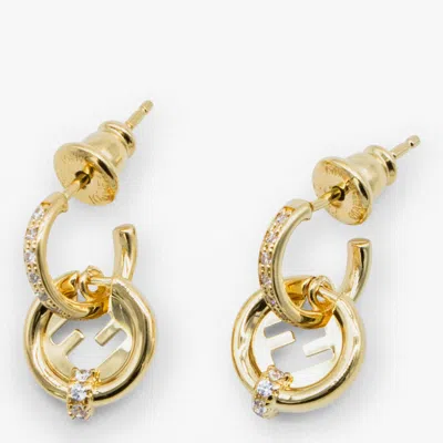 Fendi Gold Tone Crystal Earrings In Red