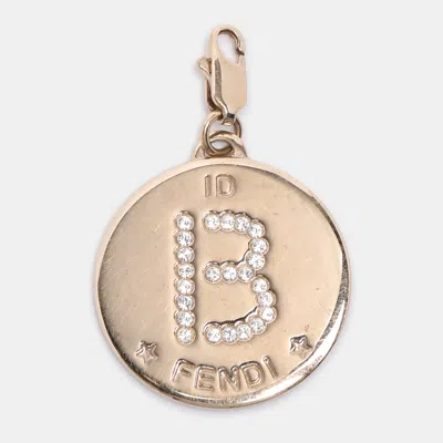 Pre-owned Fendi Gold Tone Hardware B Crystal Identification Pendant